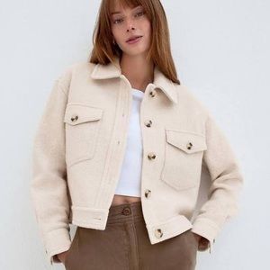 Aritzia Wilfred Free Ganna Cropped Shirt Jacket Heather Bone - XS